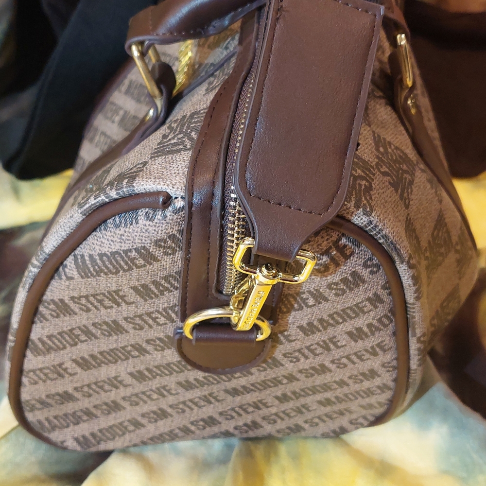 Steve Madden Brown and Tan Logo Briefcase - Picture 3 of 7